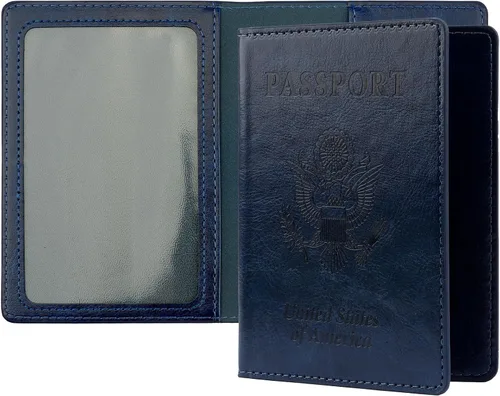 Vista 10 de Funda de cuero para pasaporte - Cartera de pasaporte de viaje para mujeres y hombres, artículos esenciales para el aeropuerto con protector, Negro