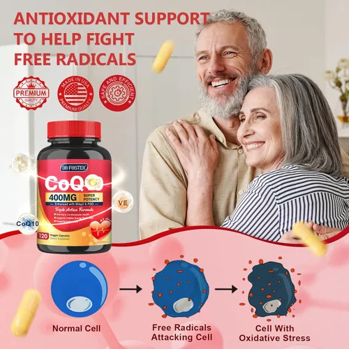 Vista 6 de DRFOSTER CoQ10 400mg-Suplementos de coenzima Q10 de alta absorción con PQQ, Shilajit y Vitamina E, poderoso antioxidante para la salud del corazón