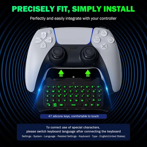 Vista 6 de MoKo Keyboard for PS5 Controller with Green Backlight, Bluetooth Wireless Mini Keypad Chatpad for PlayStation 5, Built-in Speaker & 3.5mm Audio Jack