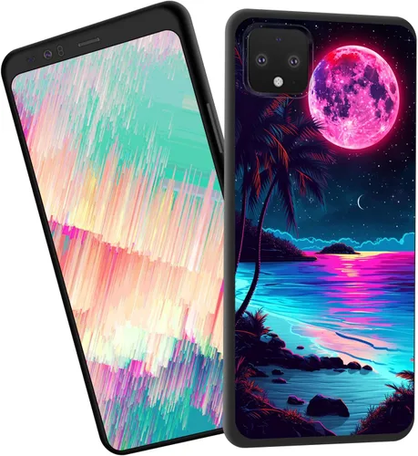 Vista 101 de Funda delgada para Google Pixel 4 XL, funda delgada de silicona de TPU suave a prueba de golpes para Google Pixel 4 XL, gato negro luna estrellada