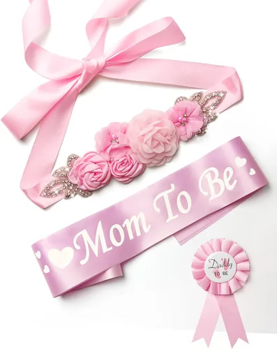 Vista 12 de Juego de decoraciones de baby shower con banda de texto en inglés "Mom to Be", regalo de fiesta de revelación de género para futuros padres
