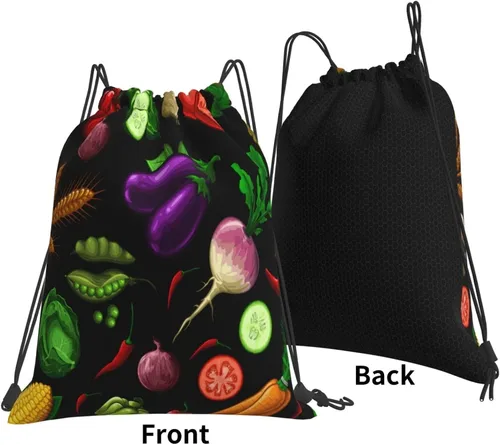 Vista 3 de Drawstring Gym Bag Sports Sackpack String Bag for Yoga Travel Swim-Healthy Vegetables Drawstring Backpack for Men Women
