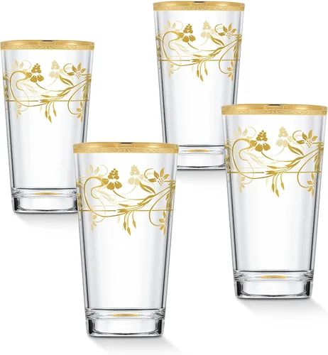 Vista 7 de WORLD GIFTS Elegante y moderna cristalería de flores de Rosalia para organizar fiestas y eventos, 10 onzas, doble moda antigua, juego de 4