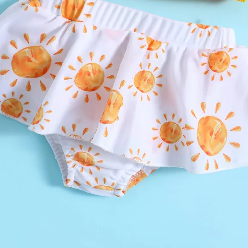 Vista 6 de Traje de baño de dos piezas con estampado de sol para bebé niña con volantes