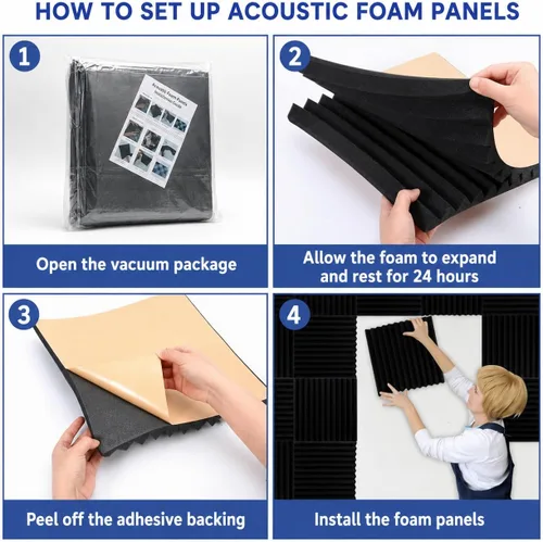 Vista 4 de Vachella Paneles de espuma acústica autoadhesivos, paneles de pared absorbentes de sonido de alta densidad para estudio en casa, sala