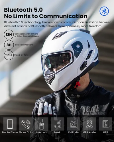 Vista 2 de ILM - Casco de motocicleta modular con visera solar abatible, Bluetooth integrado, intercomunicador, Mp3 Modelo 953/953 PRO