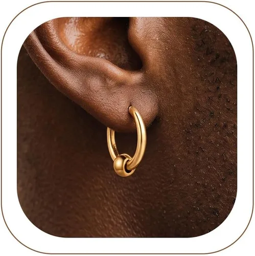 Vista 18 de ChainsHouse Huggie Hoop Earrings for Men Women, Stainless Steel A: Aro de cuentas (1 par) - Plata