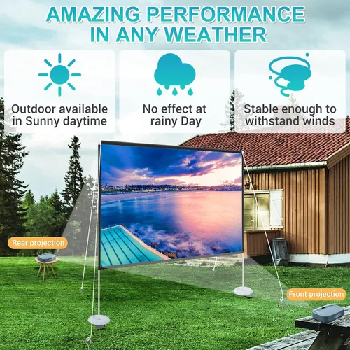 Vista 4 de Pantalla y soporte de proyector de 100 pulgadas, pantalla de proyector portátil 4K HD, pantalla de proyección frontal trasera con bolsa