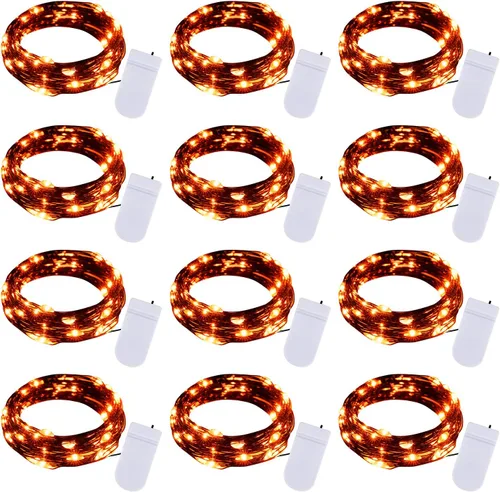 Vista 8 de Brightown - Paquete de 12 luces LED de hadas multicolor con pilas, resistentes al agua, cable plateado de 7 pies, 20 luces LED de luciérnagas