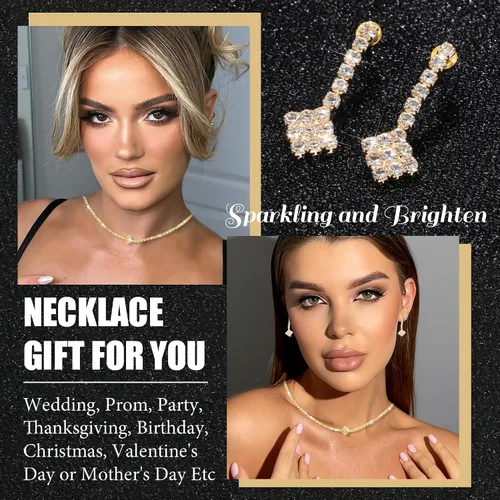 Vista 5 de Rhinestone Jewelry Set Necklace Bracelet Earrings Set Sparkly Necklace Dangle Earrings Prom Formal Costume Jewelry Sets for Women and Brides