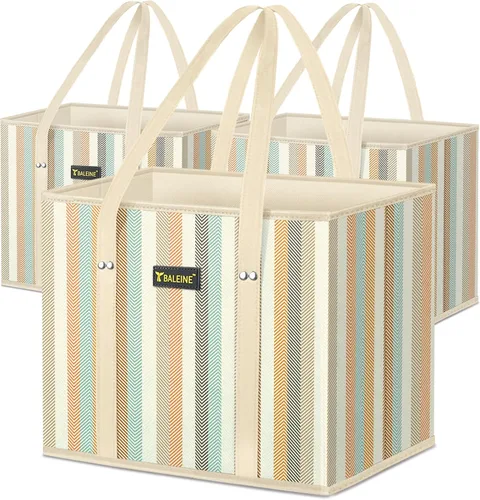 Vista 22 de BALEINE 1 paquete de bolsas reutilizables para comestibles, bolsas de compras plegables para comestibles con parte inferior reforzada y asas Follaje