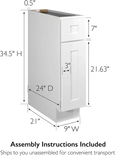Vista 3 de Design House Brookings - Armario de cocina con base sin ensamblar, 9 pulgadas de ancho x 24 pulgadas de profundidad x 34.5 pulgadas de alto, marrón