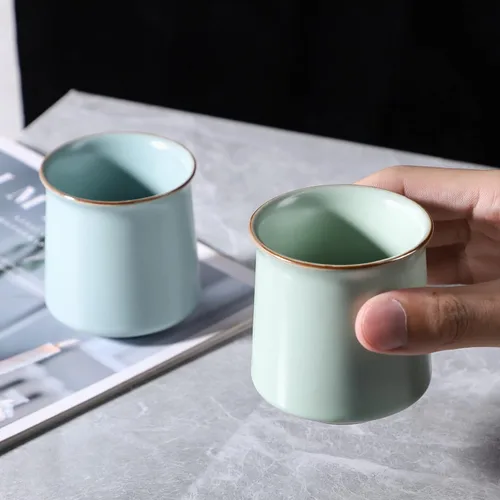 Vista 6 de Juego de 2 tazas de té de cerámica estilo japonés, taza de yerba mate, tazas de té KungFu chinas, sin mango, (estilo 1#)
