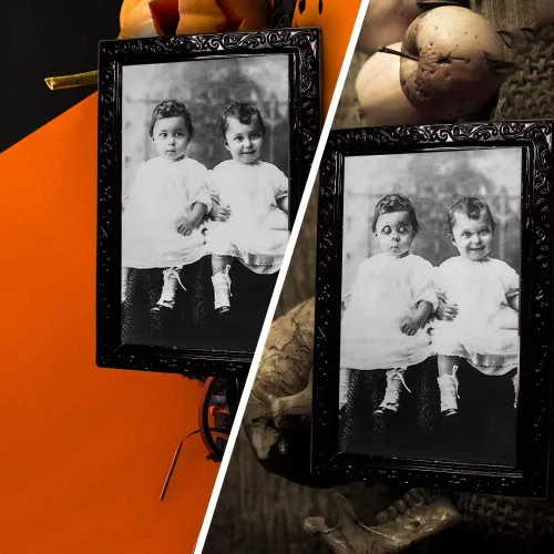 Vista 6 de YBB Paquete de 3 marcos de fotos en movimiento de Halloween, retrato de terror de cara cambiante en 3D, decoración aterradora para el hogar, fiesta