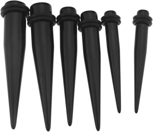 Vista 4 de Kit expansor de tapones para los oídos acrílicos negros, 36 unidades, dilatadores cónicos
