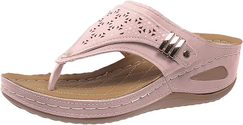 Vista 16 de Sandalias ortopédicas con soporte de arco, sandalias planas para exteriores, estilo bohemio, para caminar, cómodas, elegantes, informales