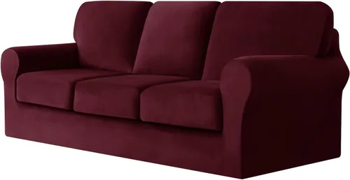 Vista 31 de UNBBRRL Fundas de sofá de 3 piezas para sofá, funda de terciopelo elástico para sillón con 1 funda de cojín de asiento y 1 funda de respaldo