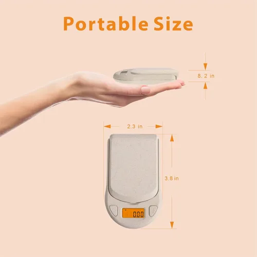 Vista 3 de Mini báscula digital, báscula de bolsillo, 0.00 oz x 7.05 oz, báscula de alimentos con retroiluminación LCD, 6 unidades de gramos y onzas, tara