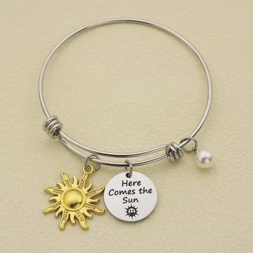Vista 2 de SELOPU - Pulsera inspiradora de Beatles con letras de los Beatles Here Comes the Sun Beatles, regalo significativo para fanáticos leales