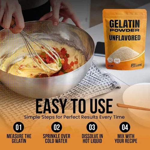 Vista 4 de Gelatina en polvo sin sabor 6 oz – Bolsa a granel – Gelatina Sin Sabor en Polvo – Producto de Estados Unidos – Perfecto para postres, hornear