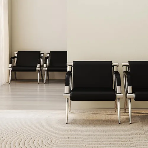 Vista 8 de kinbor - Silla de espera con reposabrazos, asiento de invitados de piel sintética, color negro