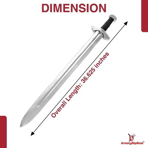 Vista 2 de Armory Replicas™ Espada vikinga – Espada larga de la era vikinga tardía de 37.6 pulgadas con hoja de acero inoxidable cepillado satinado, protector