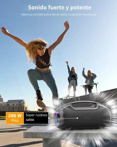 Vista 4 de Altavoces Bluetooth portátiles inalámbricos de actualización, sonido fuerte de 200W (pico)/graves profundos para fiesta, altavoz impermeable al aire