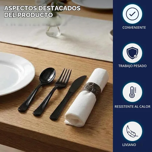Vista 4 de Party Essentials Juego de cubiertos preenrollados desechables para fiestas, juego de cubiertos de plástico envuelto con servilleta, cucharas