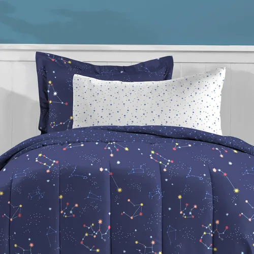 Vista 38 de Dream Factory Dinosaur Blocks - Juego de edredón de microfibra ultrasuave para niños, color azul, tamaño individual Bloques de dinosaurios azules