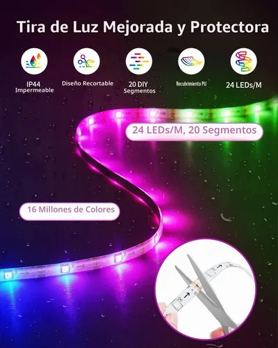 Vista 4 de Tira de luces LED RGB+IC, luz LED Bluetooth inteligente para dormitorio, tiras LED que cambian de color con 44 modos de escena (6.6 pies)