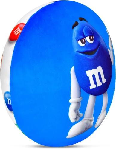 Vista 2 de iscream M&M's - Almohada redonda de doble cara de forro polar de 10.75 pulgadas, color azul