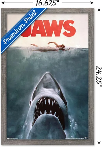 Vista 3 de Trends International Jaws - Póster de pared de una hoja, 14.725 x 22.375 pulgadas, versión con marco de madera tipo granero