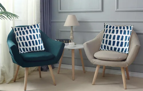 Vista 5 de Funda de almohada decorativa clásica con diseño de crayón de mano azul estilo capri, marcas geométricas, funda de almohada decorativa de 17 x 17