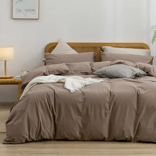 Vista 36 de BESTOUCH Juego de funda de edredón 100 % algodón lavado, tacto súper suave, cómodo, elegante, ligero, juego de ropa de cama de 2 piezas, color gris