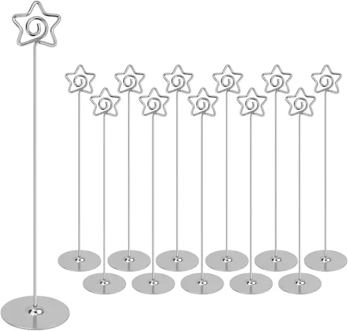 Vista 14 de Urban Deco Paquete de 16 soportes para números de mesa de 12 pulgadas, tarjeteros de metal para mesa, soportes para fotos para mesas, soporte