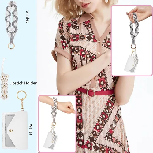 Vista 35 de BIHRTC Llavero de pulsera boho con soporte para lápiz labial, pulsera hecha a mano