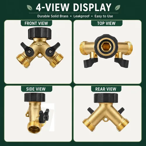 Vista 12 de Xiny Tool Divisor de manguera, divisor de manguera de jardín resistente de 2 vías, manguera de agua de latón macizo, divisor en Y, 2 válvulas con 2