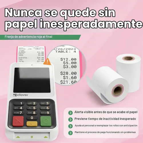 Vista 2 de Papel de recibo térmico para encimera compacto compatible con Clover de 2 1/4 pulgadas x 55 pies (10 rollos)