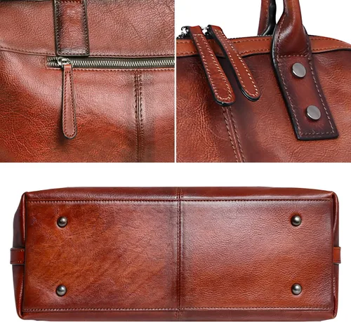 Vista 5 de Iswee - Bolso de hombro de cuero genuino, bolso tote con diseño de morral, con asa superior, bolso de gran capacidad, bolso cruzado