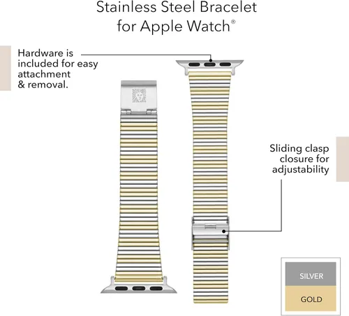 Vista 11 de Anne Klein Correa de acero inoxidable para Apple Watch, segura, ajustable, correa de repuesto para Apple Watch, se adapta a la mayoría de muñecas
