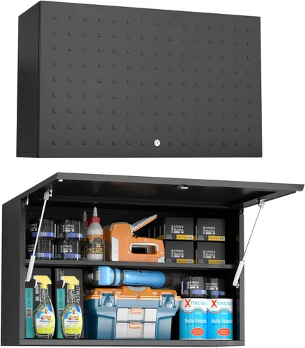 Vista 11 de Polup Armario de pared con puertas, gabinete de almacenamiento de metal para almacenamiento de cocina, gabinete superior pequeño, para comedor, sala