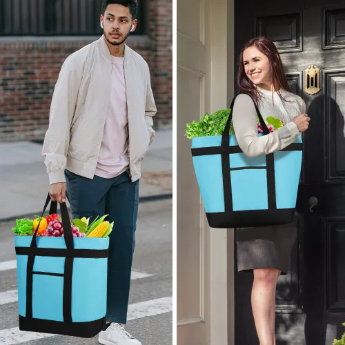 Vista 6 de Bolsa tote reutilizable aislada para compras de comestibles para mujeres/hombres, bolsa de entrega de pizza/comida para mantener los alimentos