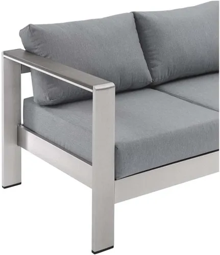 Vista 7 de Modway Sofá de aluminio y tela para patio al aire libre Shore en plata/gris