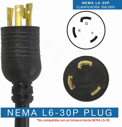 Vista 2 de Conntek 29139-180 Cable de alimentación de bloqueo de 15 pies para el modelo L6-30P al modelo SJTW 10/3, 30 amperios, 250 voltios