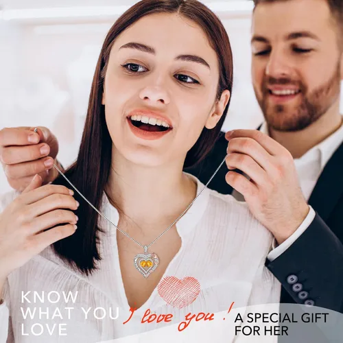 Vista 4 de Valentines Day Gifts - Sterling Silver Rose Heart Birthstone Necklace Anniversary Birthday Christmas Mothers Day Gifts - Women Jewelry Gifts for