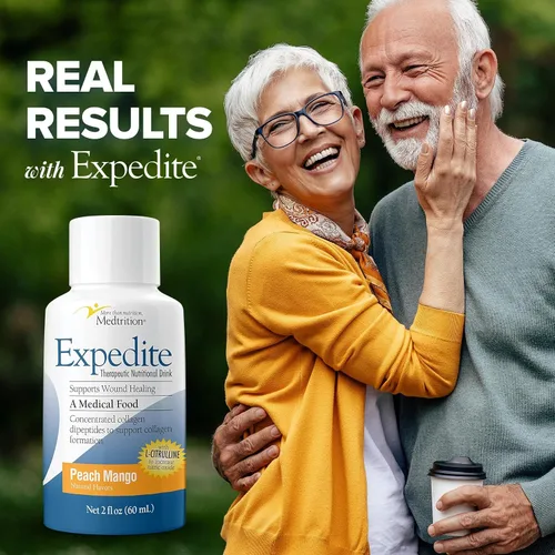 Vista 6 de Medtrition Expedite - Colágeno líquido, mango de melocotón, 2 onzas líquidas, paquete de 24, apoyo nutricional para recuperación de cirugía general