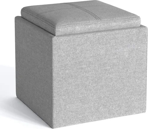 Vista 11 de SIMPLIHOME Rockwood - Otomana de almacenamiento en cubo con bandeja, otomana tapizada de cuero vegano de 17 pulgadas de ancho en marrón envejecido