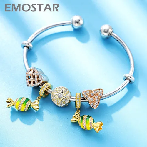 Vista 2 de EMOSTAR Rose Gold Valentine's Day Charms fits European Bracelet, Boy and Girl in Love, I Love You Gesture, Stars Crescent Moon, Crown, Celtic Knot