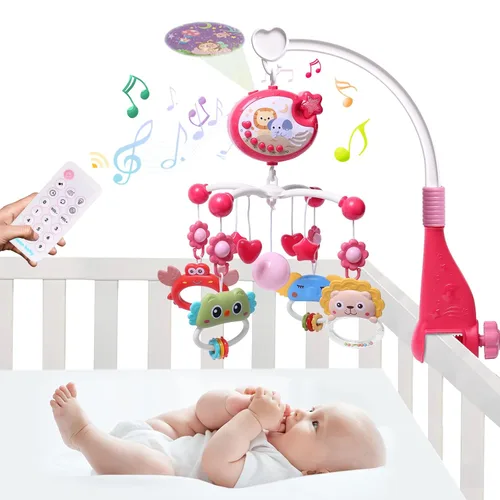 Vista 8 de YUNGCHI Móvil de bebé para cuna con juguetes de cuna, música y luces para paquete y paly cuna carrusel musical móvil móvil para niñas y niños, móvil