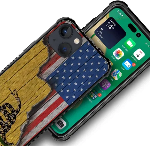 Vista 2 de H Don't Tread On Me - Funda protectora de TPU resistente a arañazos y golpes, compatible con iPhone 13 Mini, de 5.4 pulgadas Bandera de madera